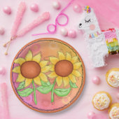 Gele zonnebloemen Getextureerde roze groene bloeme Papieren Bordje (Feest)