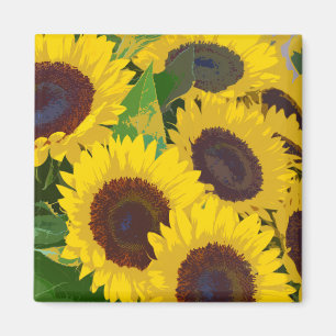 Gele zonnebloemen in de zomer drukken magneteten magneet