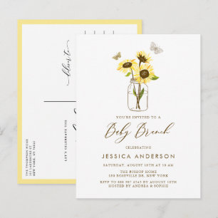 Gele Zonnebloemen in een Mason Jar Baby Brunch Uitnodiging Briefkaart