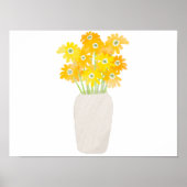 Gele Zonnebloemen in Witte vaas Waterverf poster (Voorkant)