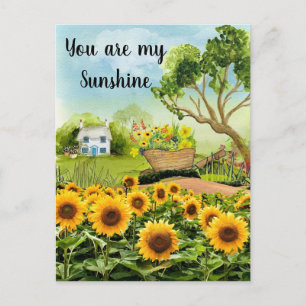 Gele Zonnebloemen Landschap Briefkaart