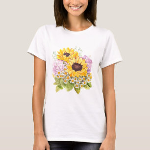 Gele Zonnebloemen Magenta Hydrangea Boeket T-shirt