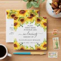 Gele Zonnebloemen Memorial Funeral Seed Packet