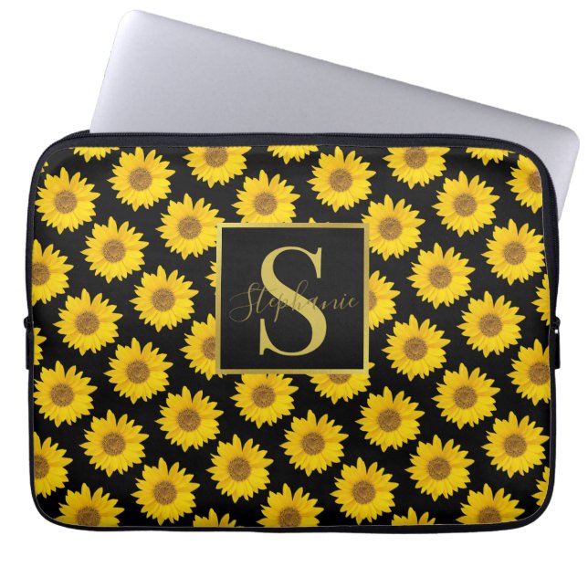 Gele zonnebloemen Monogrammed Electronics Bag Laptop Sleeve (Voorkant)