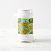 Gele zonnebloemen Patroon met Vloeiing en Buds Bierpul (Voorkant links)