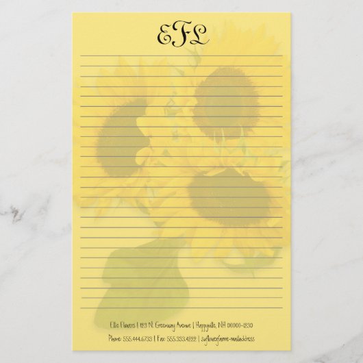 Gele Zonnebloemen Persoonlijk Monogram Schrijfpapi Briefpapier (Voorkant)