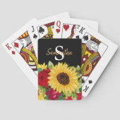 Gele zonnebloemen Rode rozen Zwarte Monogram Pokerkaarten (Achterkant)