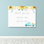 Gele zonnebloemen Turquoise  Truck Wedding Canvas Afdruk (Insitu (Houten vloer))