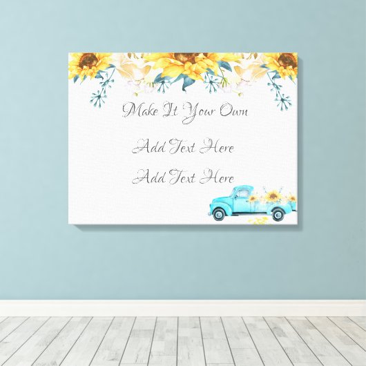 Gele zonnebloemen Turquoise Truck Wedding Canvas Afdruk (Insitu (Houten vloer))