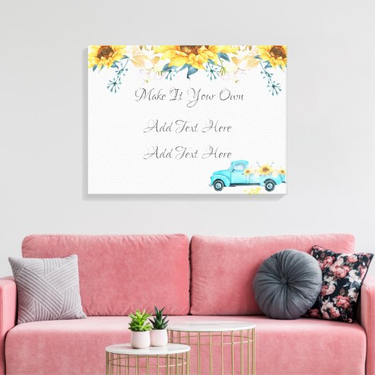 Gele zonnebloemen Turquoise Truck Wedding Canvas Afdruk (Insitu (Woonkamer))