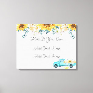 Gele zonnebloemen Turquoise  Truck Wedding Canvas Afdruk