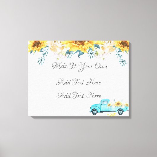 Gele zonnebloemen Turquoise  Truck Wedding Canvas Afdruk (Voorkant)