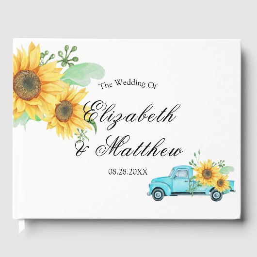 Gele zonnebloemen Turquoise Truck Wedding Gastenboek (Voorkant)