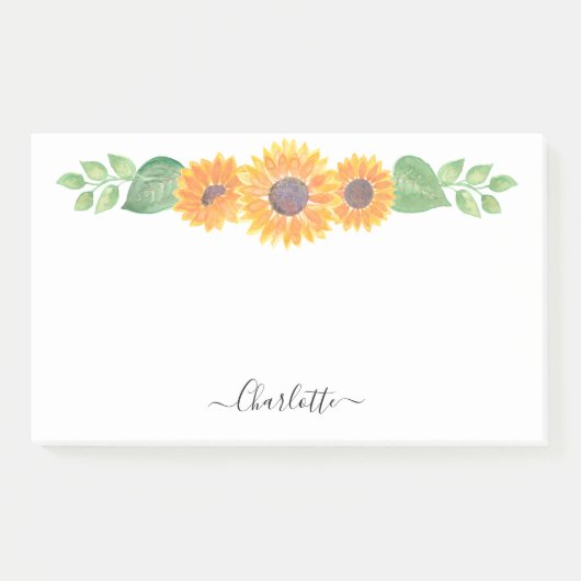 Gele zonnebloemen Waterverf Aangepast Post-it® Notes (Voorkant)