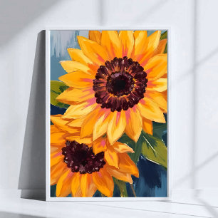 Gele Zonnebloemen   Waterverf Bloemenschildering Poster