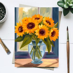 Gele zonnebloemen waterverf boeket bloemen briefkaart