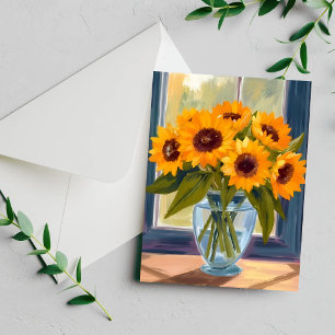 Gele zonnebloemen waterverf boeket bloemen kaart