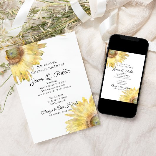 Gele Zonnebloemen Waterverf Viering van het leven Kaart