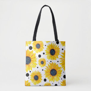Gele Zonnebloemen Witte Achtergrond Patroon Draagtas