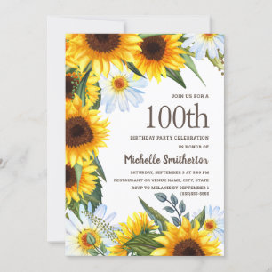Gele Zonnebloemen Witte Madeliefjes 100e Verjaarda Kaart
