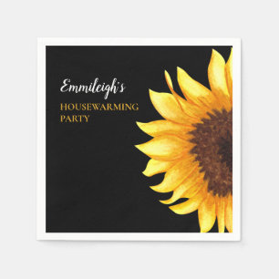 Gele Zonnebloemen Zwarte Housewarming Party Servet