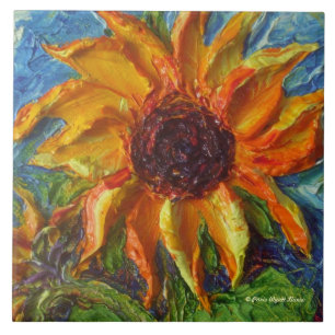 Gele zonnebloempel tegeltje