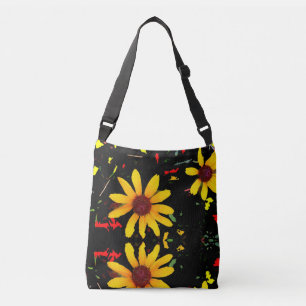Gele zonnebloemtassen / Zwarte confetti Crossbody Tas