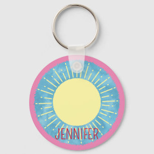 Gele Zonneschijn in Blauwe Hemel Douanenaam Sleutelhanger