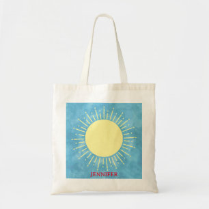 Gele Zonneschijn in Blauwe Hemel Douanenaam Tote Bag