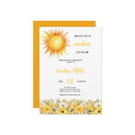 GELE ZONNESCHIJN MEISJE BABYSHOWER UITNODIGING