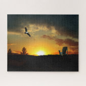 Gele zonsondergang Grassy Meadow Jigzaag Puzzle Legpuzzel (Horizontaal)