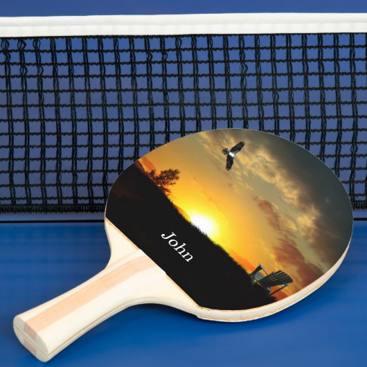 Gele zonsondergang Grassy Meadow Ping Pong Paddle Tafeltennisbatje (Insitu)