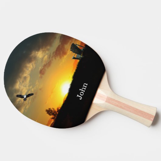 Gele zonsondergang Grassy Meadow Ping Pong Paddle Tafeltennisbatje (Zijkant)