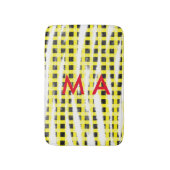 Gele zwarte checkboard: naam monogram naam laat badmat (Voorkant Verticaal)