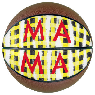 Gele zwarte checkboard: naam monogram naam laat basketbal