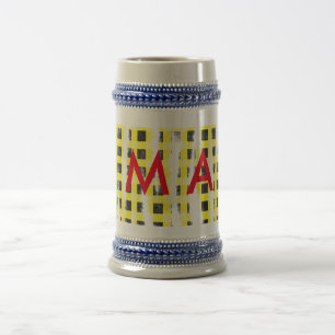 Gele zwarte checkboard: naam monogram naam laat bierpul