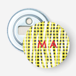 Gele zwarte checkboard: naam monogram naam laat button flesopener