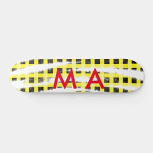 Gele zwarte checkboard: naam monogram naam laat skateboard