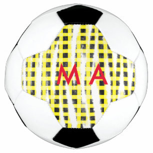 Gele zwarte checkboard: naam monogram naam laat voetbal