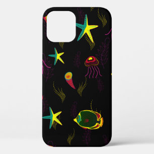 Gele, zwarte en bruine vis naadloos patroon. abs iPhone 12 hoesje