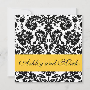 Gele zwarte Floral Damask Wedding Invitations Kaart