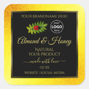 Gele zwarte Glitter-productlabels Ladybug-Logo Vierkante Sticker