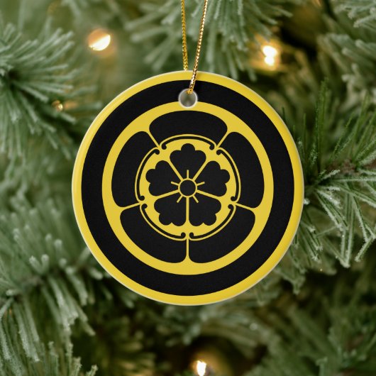  gele zwarte Oda Japan Mon Vector Art Keramisch Ornament (Boom)