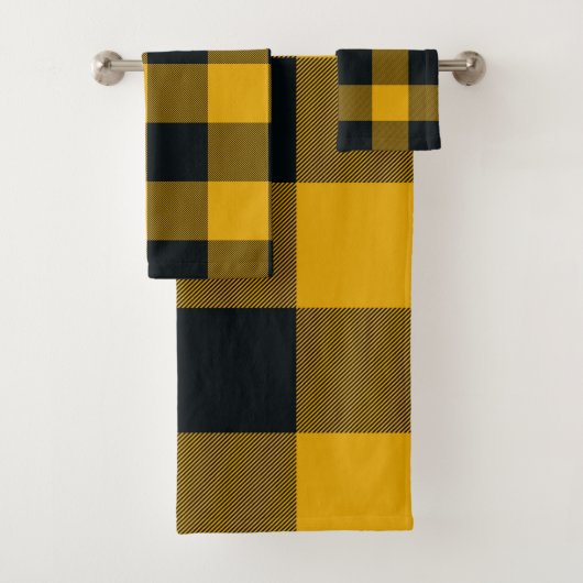 Gele zwarte rustieke buffel gespeelde geruite cheq bad handdoek (Insitu)