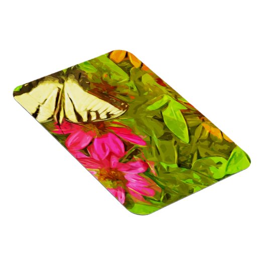 Gele Zwemstaartvlinder op bloemen Abstract Magneet (Rechterzijde)