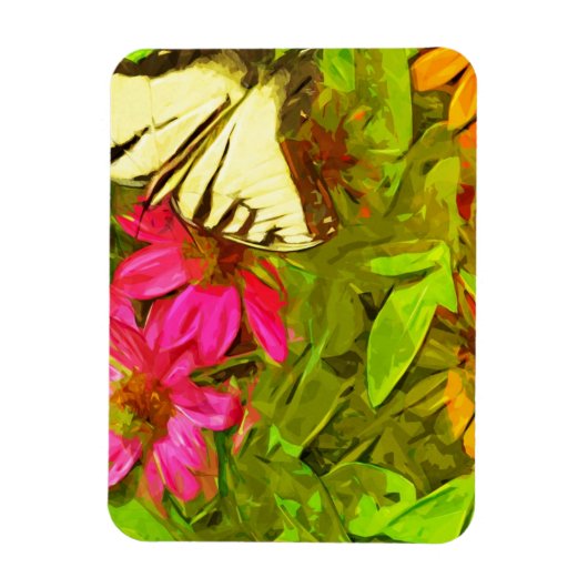 Gele Zwemstaartvlinder op bloemen Abstract Magneet (Verticaal)