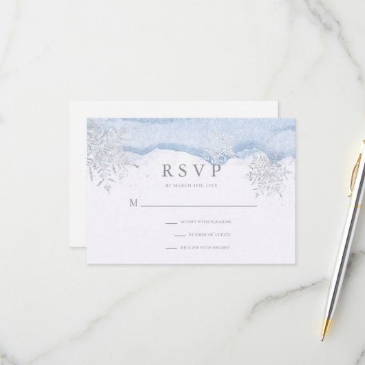 Gelée hiver Silver Snowflakes Mariage RSVP (Devant/Arrière en situation)
