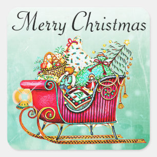  Geleid of Sleigh met cadeaus en kerstboom Vierkante Sticker