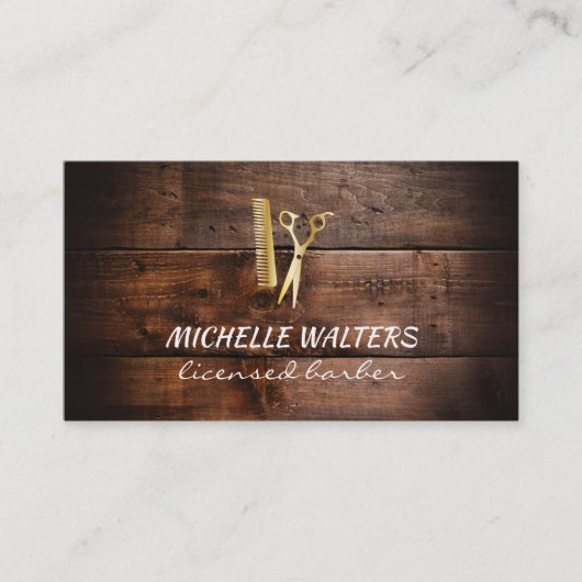 Gelicentieerde Barber Leather Gouden Kam en Schaar Visitekaartje (Voorkant)