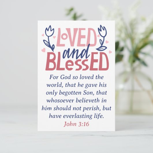 Geliefd & Gezegend KJV Bijbelvers Evangelie Notiti Kaart (Staand voorkant)